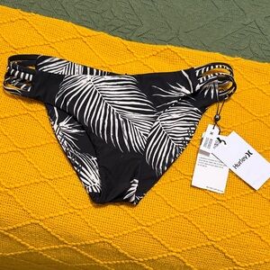 Hurley Black and White Palm Print Bikini Bottom